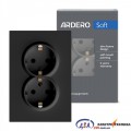 Розетка подвійна Ardero ER122-B Soft 16А із заземленням чорна