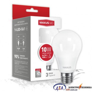 LED лампа MAXUS A60 10W м'яке світло 220V E27 (1-LED-561) 3000K