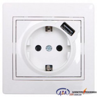 Розетка з / з біла, з білою вставкою+USB 701-0202-181 MIRA