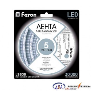 Світлодіодна стрічка Feron SANAN LS606 60SMD/м 12V білий IP20