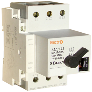 Автоматичний вимикач захисту двигуна АЗД1-80, 400В, 3Р,  діапазон налаштування 24-32A  ElectrO