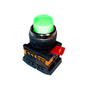 Кнопка ABLFP-22 зеленая d22мм неон/240В 1з+1р IEK