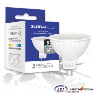 LED лампа GLOBAL 5W MR16 яскраве світло 220V GU5.3 (1-GBL-114)
