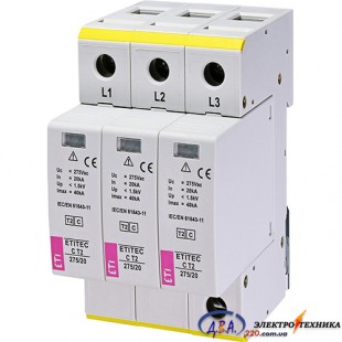 Обмежувач перенапруги ETITEC C T2 275/20 (3+0) 3p ETI