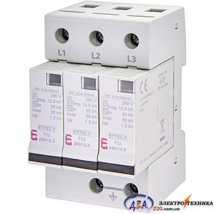 Обмежувач перенапруги ETITEC V T12 280/12,5 (3+0) RC ETI
