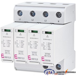 Обмежувач перенапруги ETITEC ML T123 300/12,5 (4+0, 4p, TNC-S) ETI