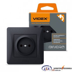  Videx Binera розетка 1-на б/з чорна